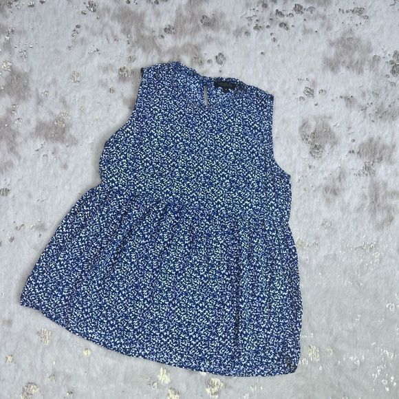 Rachel Zoe Blue Floral Peplum Darted Sleeveless Blouse with Keyhole Back👚💗 - Picture 2 of 5